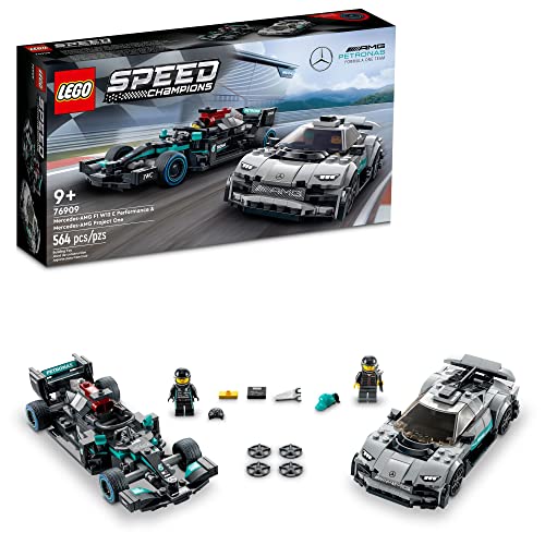 LEGO Speed Champions Mercedes-AMG F1 W12 E, Performance & Project One Toy Car Set, Building Toy Easter Basket Stuffer, Collectible Mercedes Model Race Car, Easter Gift for Kids and Teens, 76909